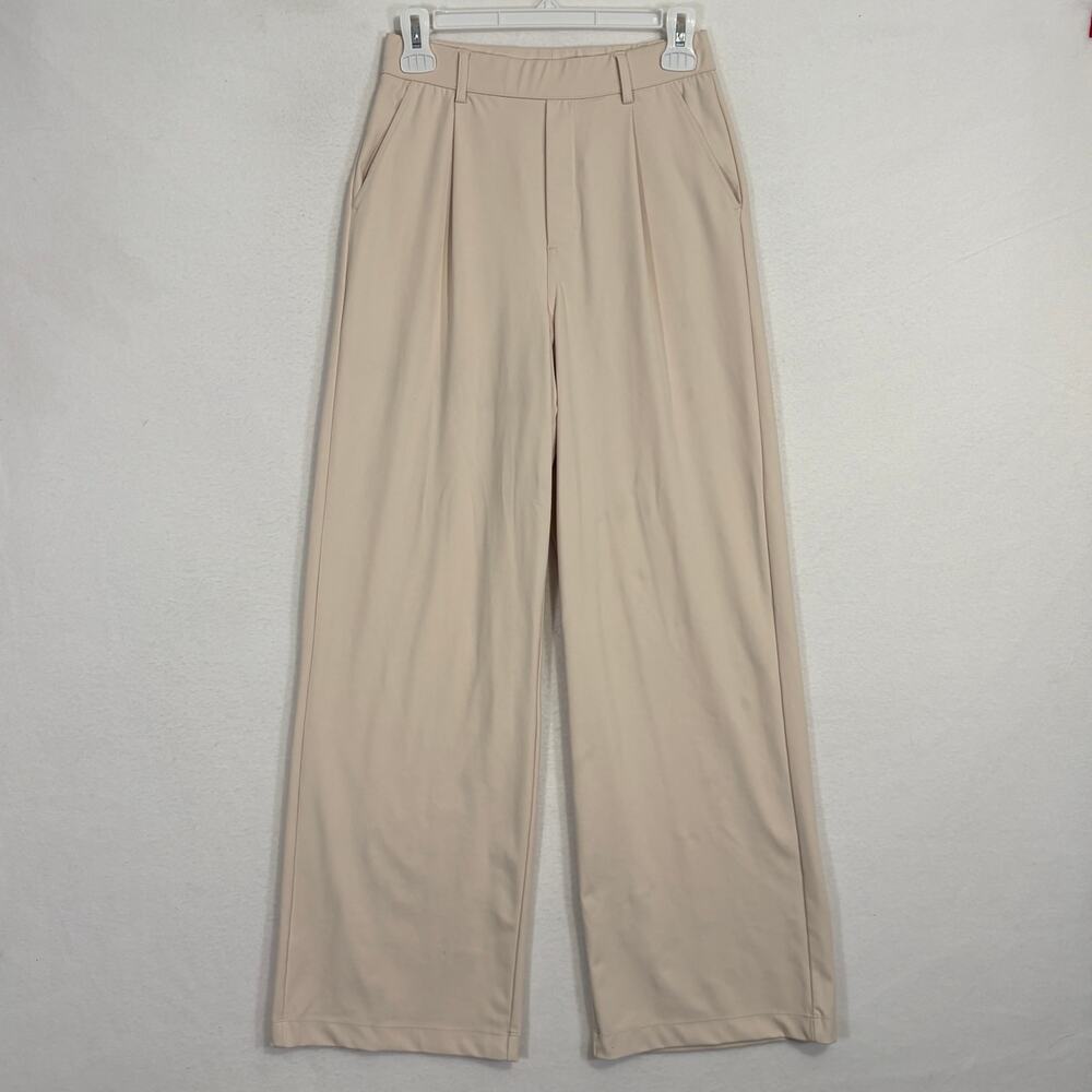 Halara Wide Leg Pants Womens Small Cream Pleated Pull On Comfort Stretchy